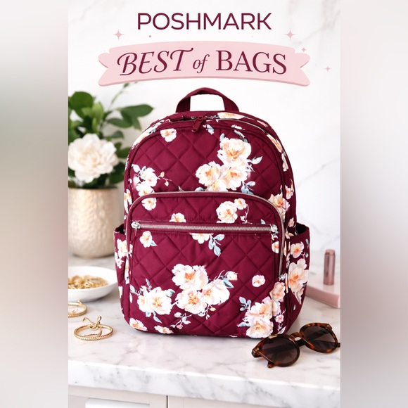 Vera Bradley Handbags - 🌸 Quilted Floral Backpack – Burgundy Multi Pocket Travel/Everyday Bag/small 🌸
